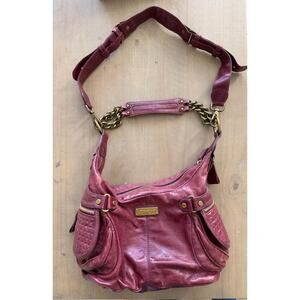 Vintage Lockheart Genuine Leather Handbag Purse  - Pink/Burgundy  with Dust Bag